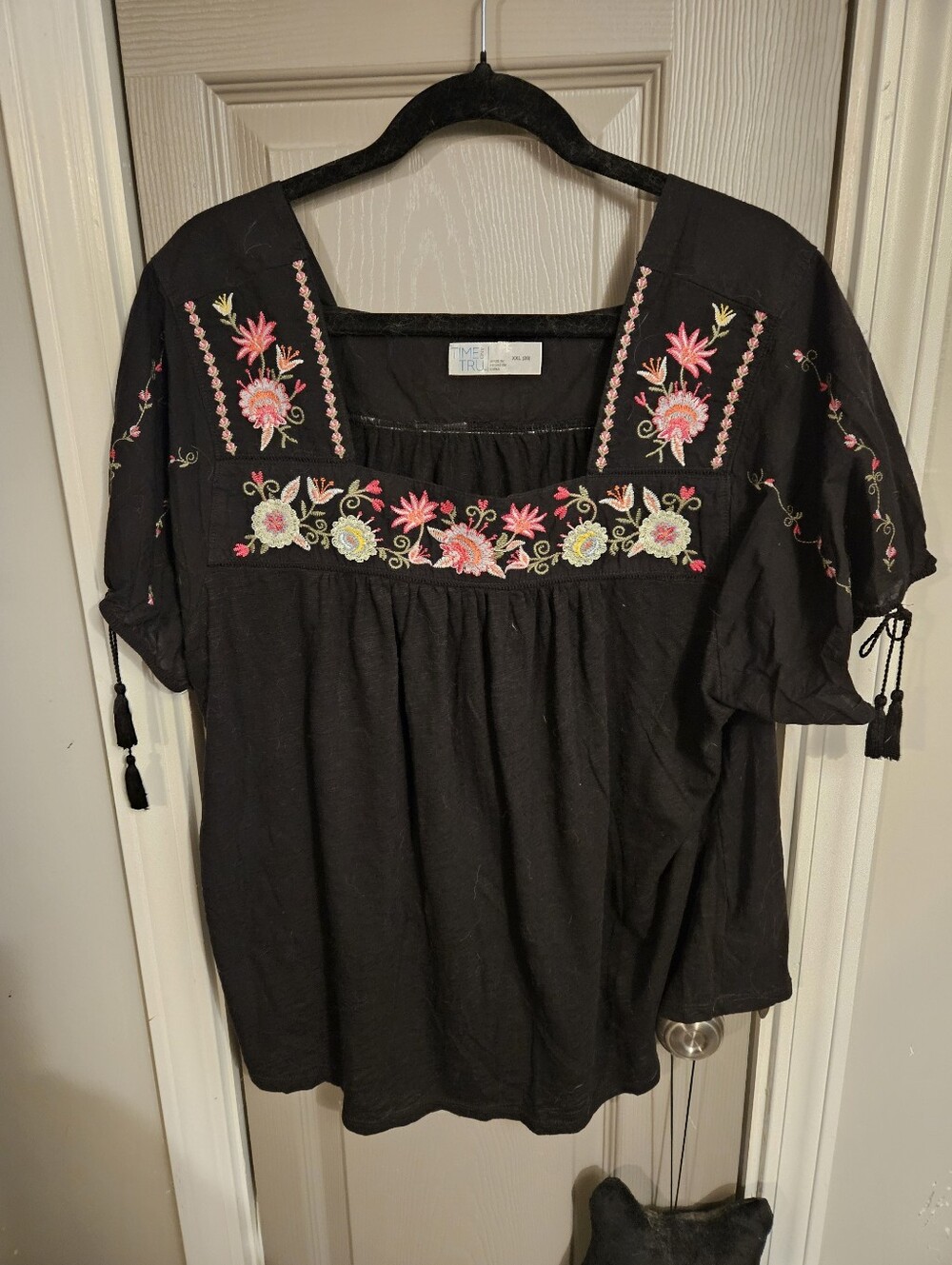 BRAND NEW ** Black Embroidered Square-Neck Women's Top -
